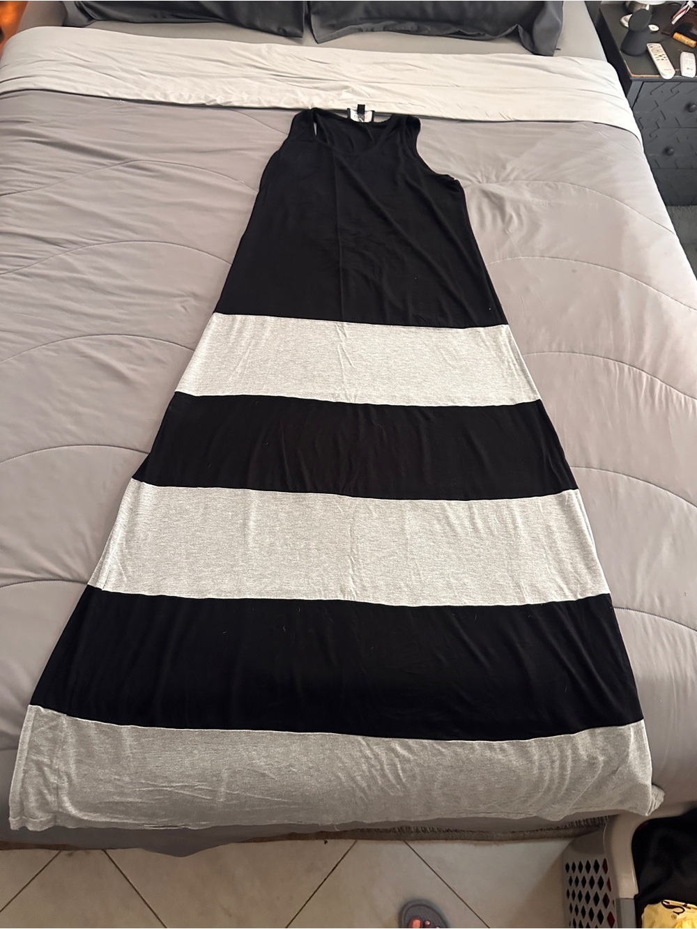 Kardashian Kollection Black and Silver Striped Maxi Dress